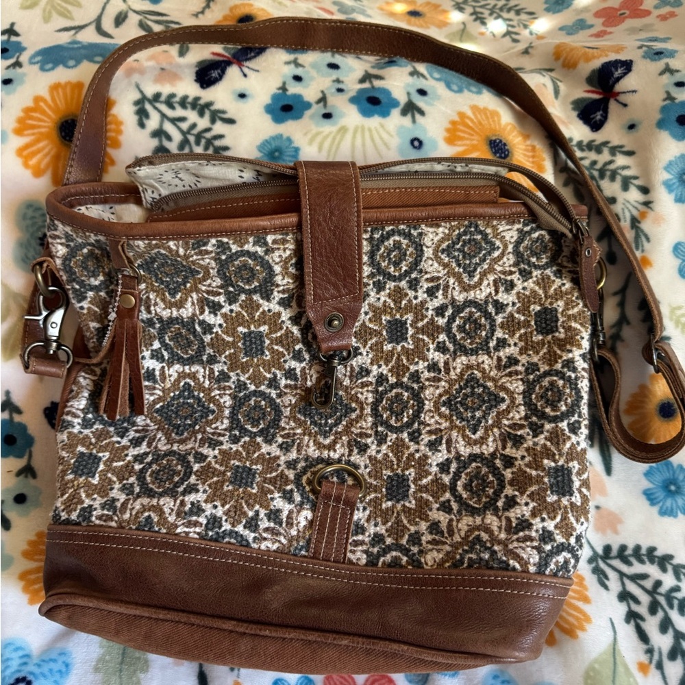 Myra Bag Brown and Cream Patterned Shoulder Bag